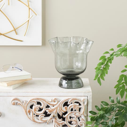 Black Glass Vase Set with Wavy Opening & Gold Speckles